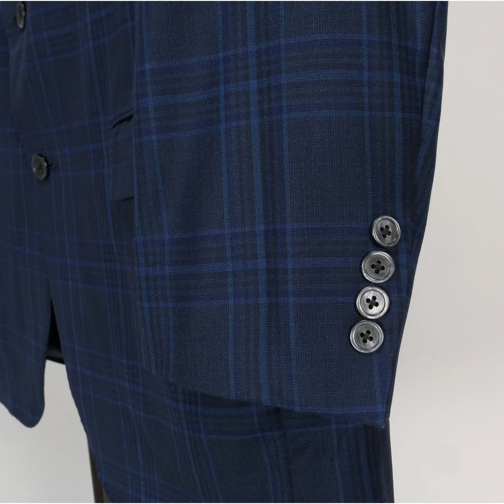 Samuelsohn x Zegna Mens 42R Blue Plaid Wool Silk Luxury Blazer